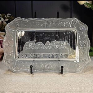 Vintage Tiara Indiana Glass Last Supper
Platter | Frosted Religious Glass Tray